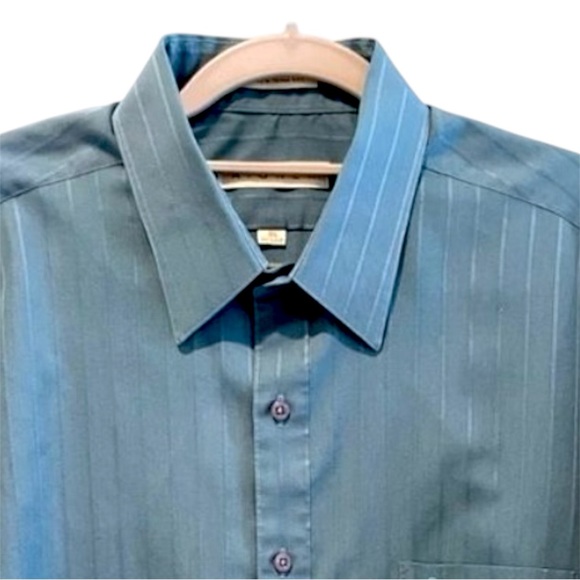 Etienne Aigner‎ Pinstripe Short Sleeve Dress Shirt Button Down Blue Green 16.5 - Picture 1 of 9